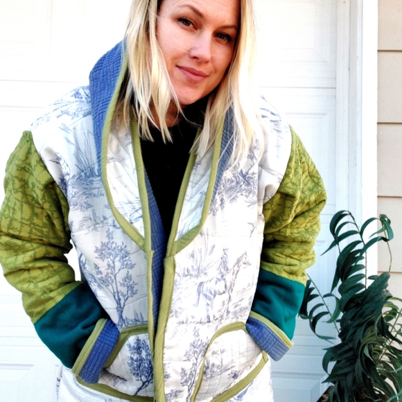 Handmade Chic Multicolor Trench Coat Blue Delft Country Colorblock - Picture 6 of 6